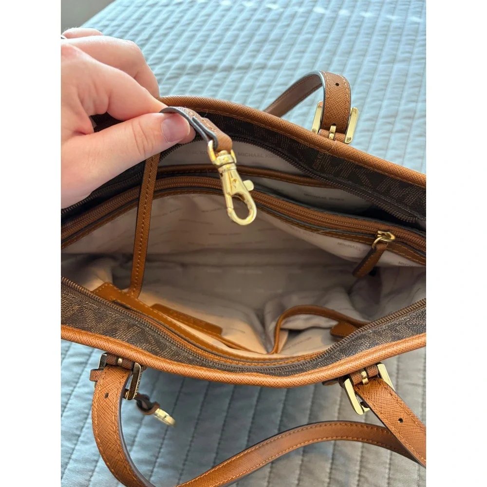 Michael Kors Jet Set Travel Signature Brown Tote Bag with Matching Card Case
